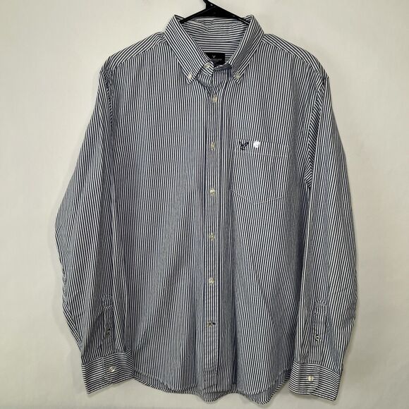 American Eagle Classic Fit Button Down Shirt Mens Size Large Blue Striped NWOT - Picture 1 of 12